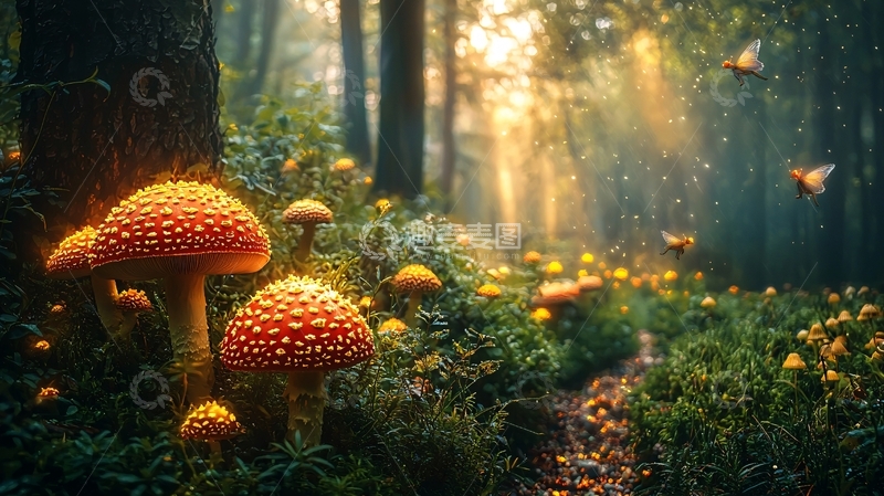 高清大图下载【趣麦麦图】阳光森林蘑菇
