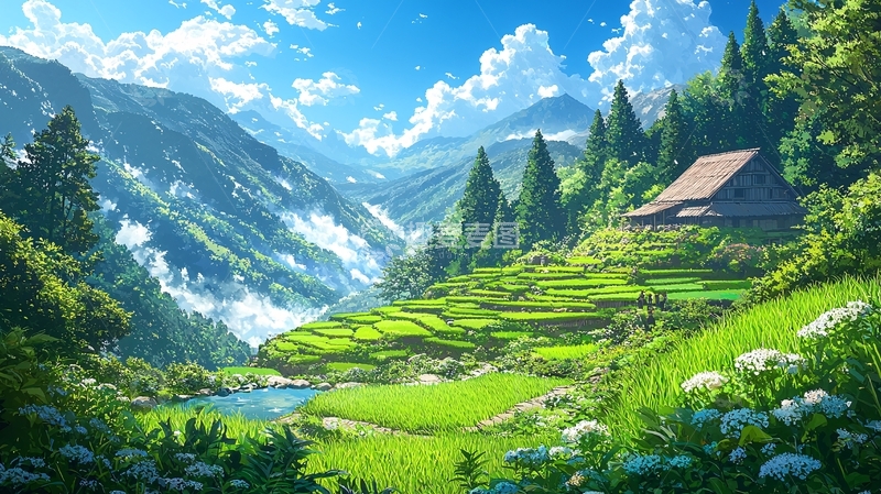 高清大图下载【趣麦麦图】山谷田园风光