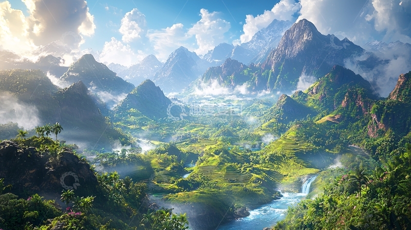 高清大图下载【趣麦麦图】山脉森林云雾缭绕