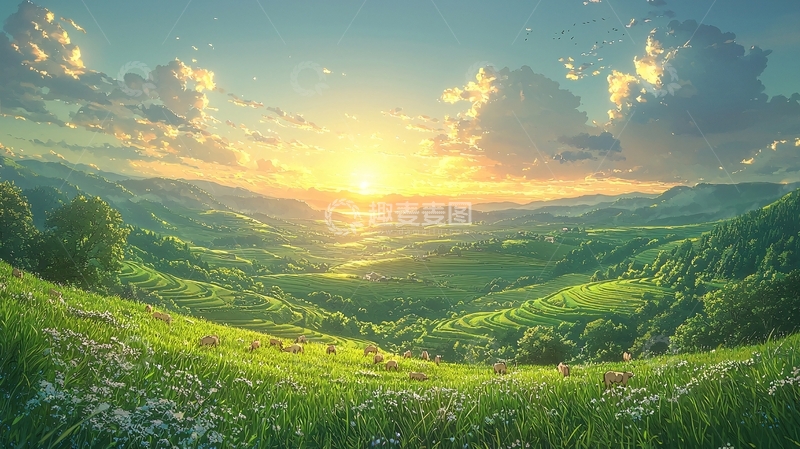 高清大图下载【趣麦麦图】阳光下的绿色山谷
