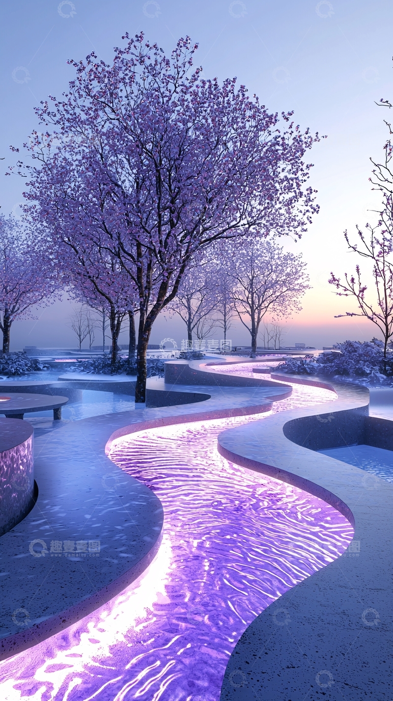 高清大图下载【趣麦麦图】紫色梦幻水流景观