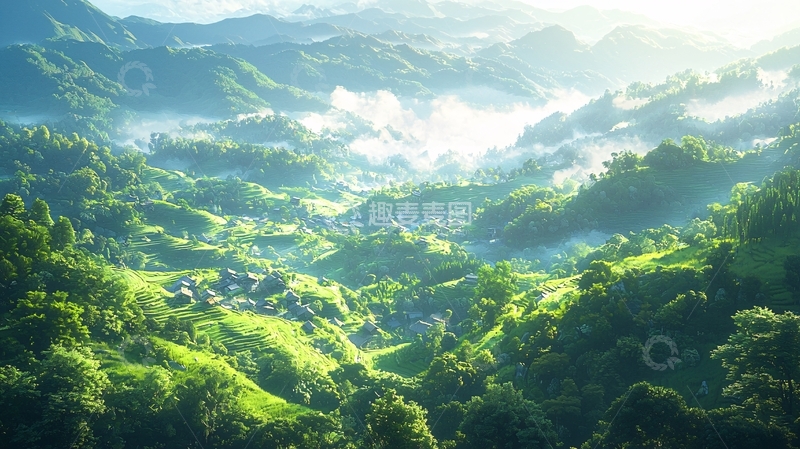 高清大图下载【趣麦麦图】山峦叠翠的绿色山谷