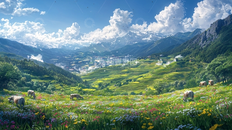 高清大图下载【趣麦麦图】山谷田园风光