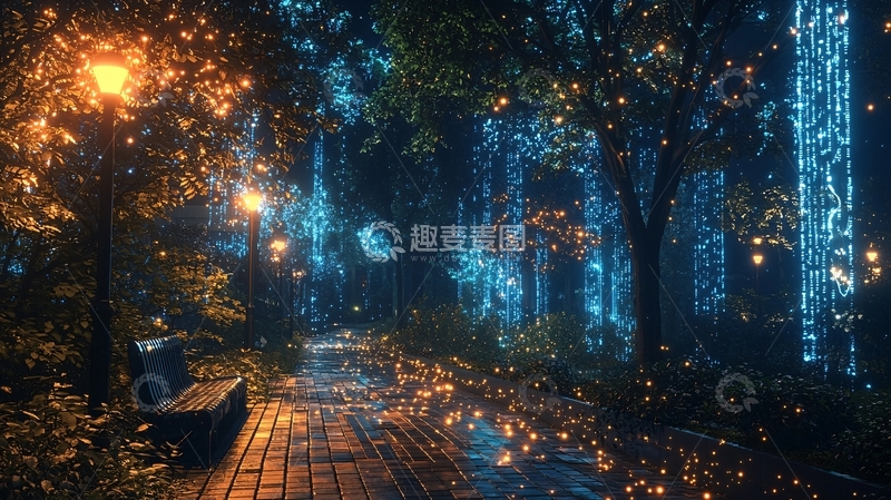 高清大图下载【趣麦麦图】梦幻夜晚森林小路