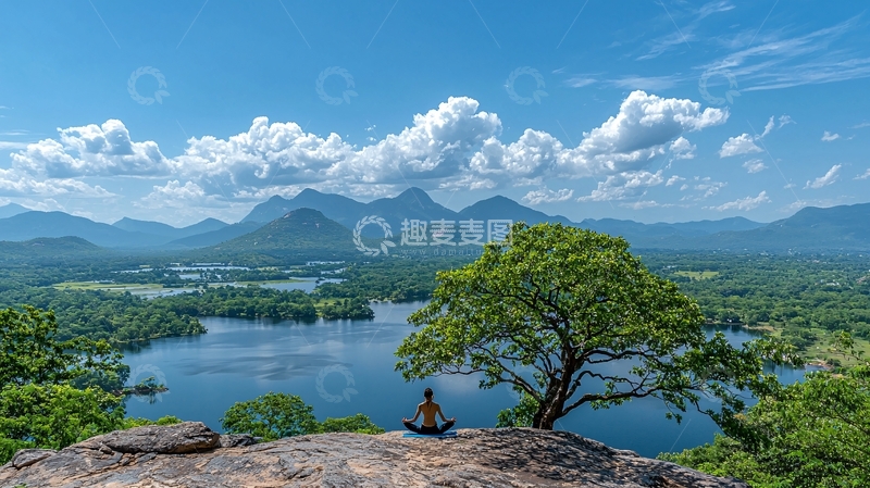 高清大图下载【趣麦麦图】山顶俯瞰湖光山色