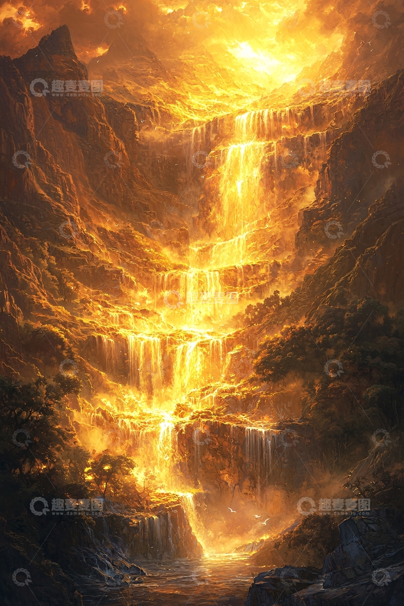 高清大图下载【趣麦麦图】金色瀑布