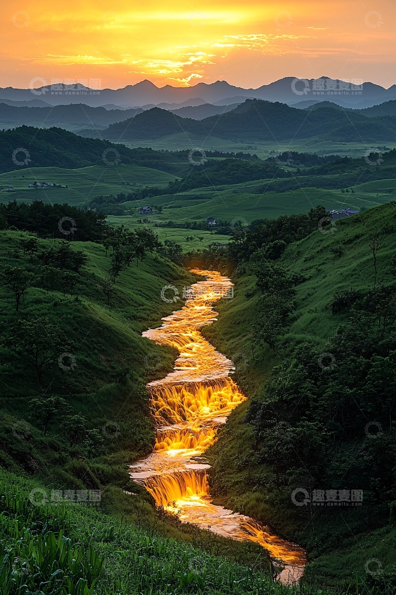 高清大图下载【趣麦麦图】日落山谷河流