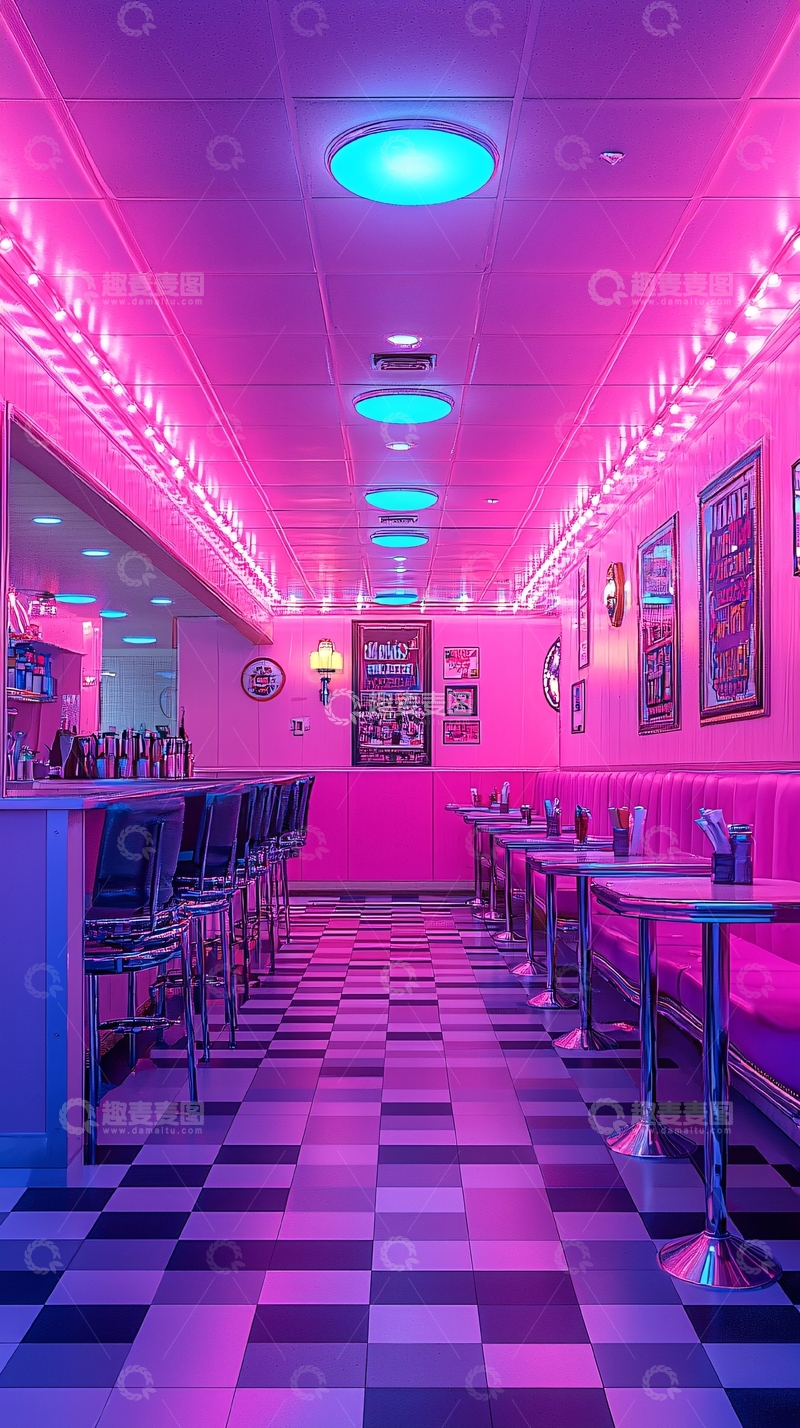 高清大图下载【趣麦麦图】粉色复古美式餐厅