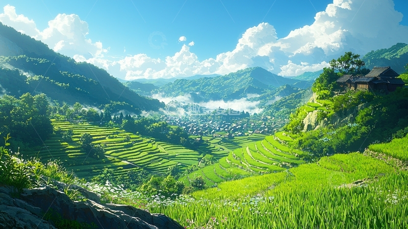 高清大图下载【趣麦麦图】阳光下的梯田风光