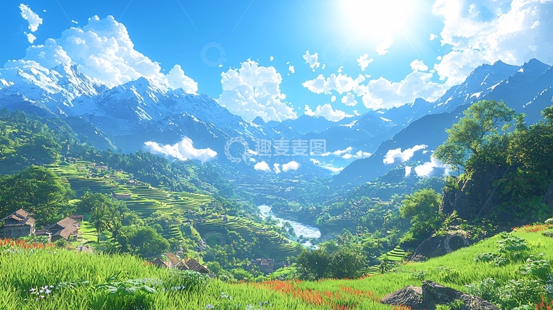 高清大图下载【趣麦麦图】阳光明媚的山谷风光