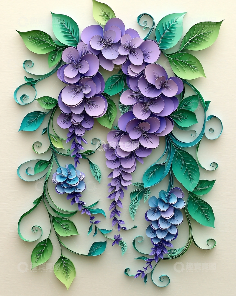 高清大图下载【趣麦麦图】纸艺紫藤花