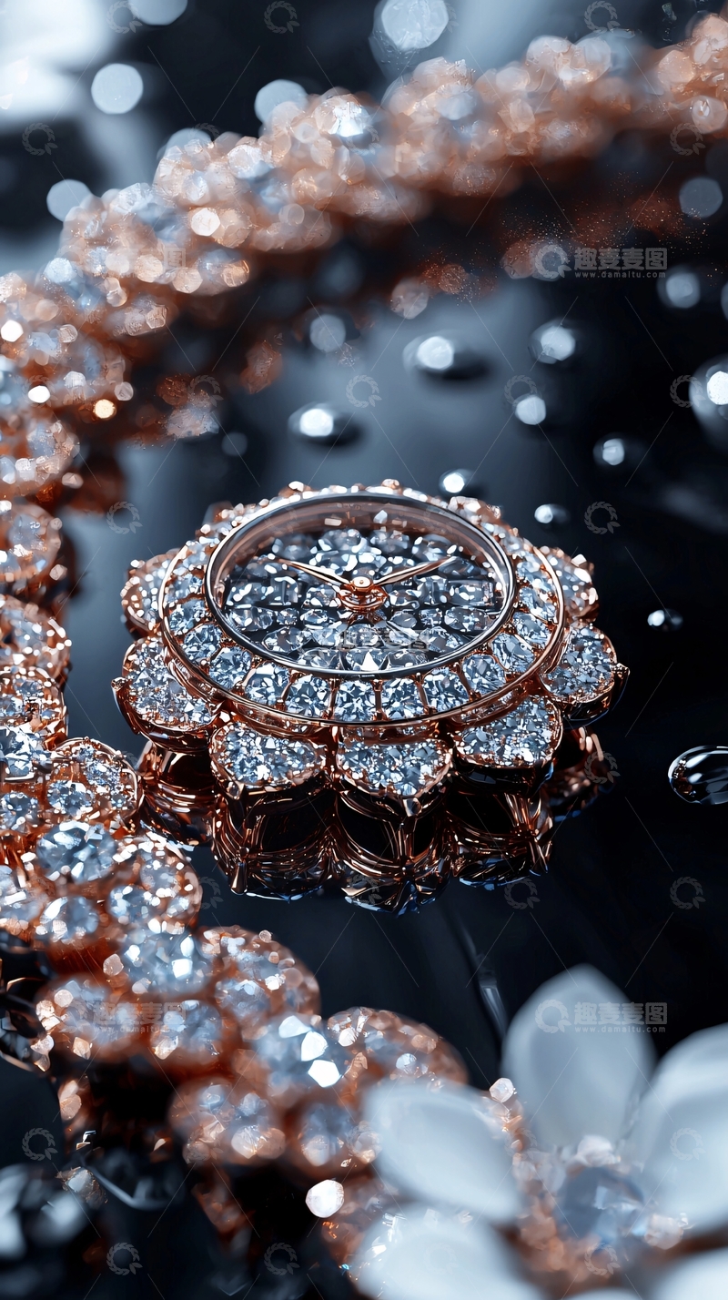 高清大图下载【趣麦麦图】奢华玫瑰金钻石腕表
