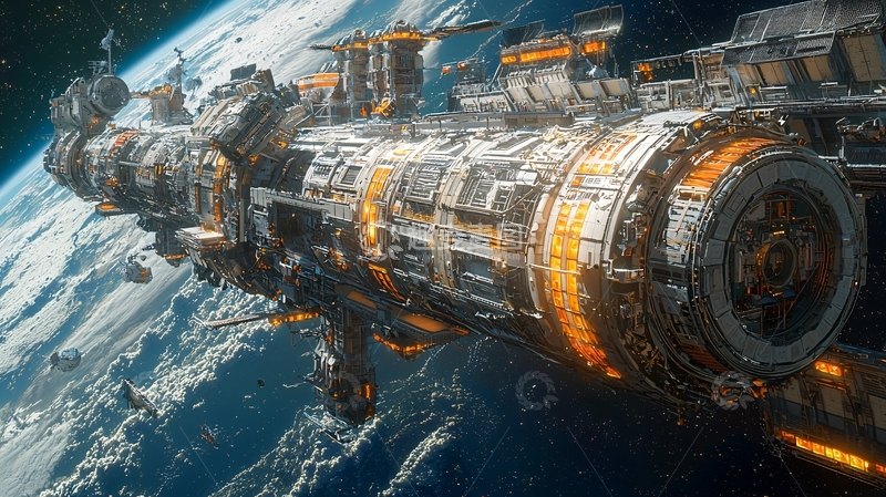 高清大图下载【趣麦麦图】宇宙飞船环绕地球