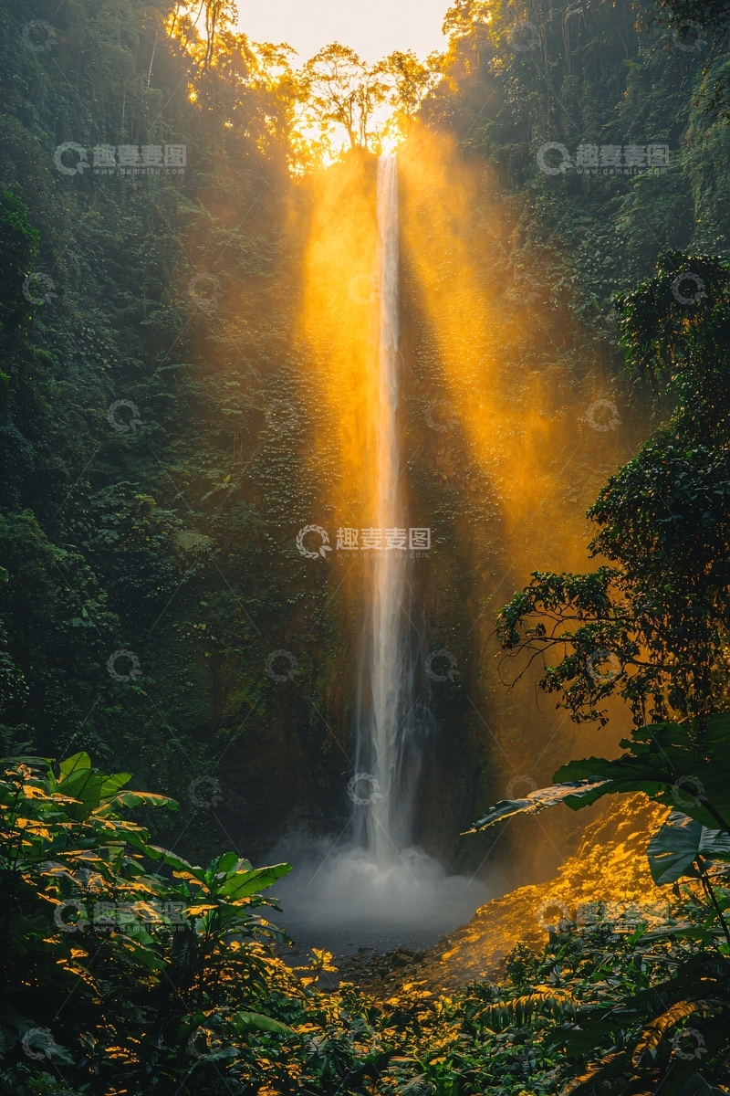 高清大图下载【趣麦麦图】阳光洒在瀑布上