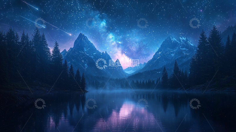 高清大图下载【趣麦麦图】星空下的山峰湖泊