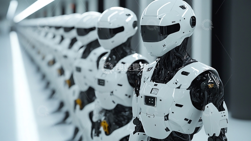 高清大图下载【趣麦麦图】整齐排列的白色机器人