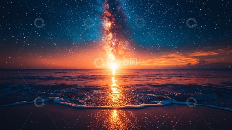 高清大图下载【趣麦麦图】星空下的海面日落