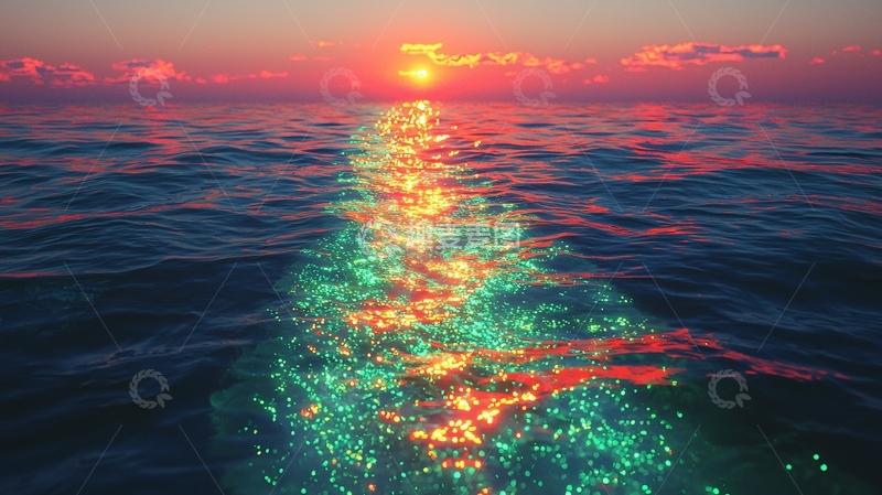 高清大图下载【趣麦麦图】海上日落金光闪闪