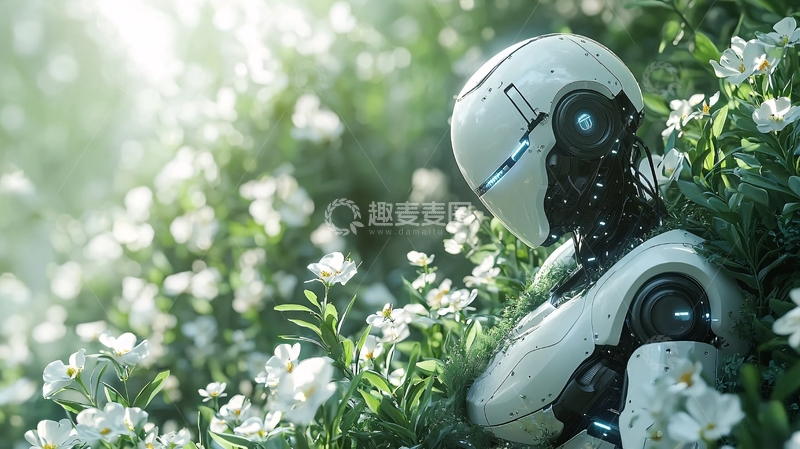 高清大图下载【趣麦麦图】花丛中的机器人