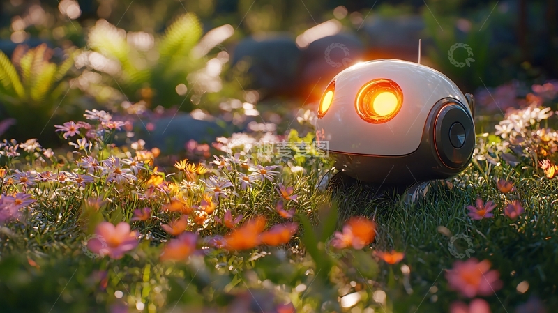 高清大图下载【趣麦麦图】小机器人漫步花海