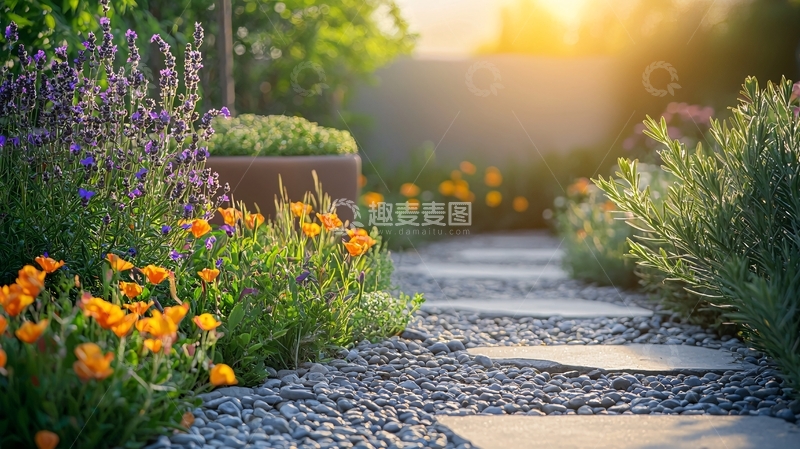 高清大图下载【趣麦麦图】花园小径落日余晖