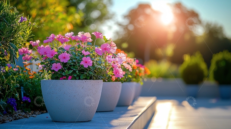 高清大图下载【趣麦麦图】阳光下盛开的盆栽花卉