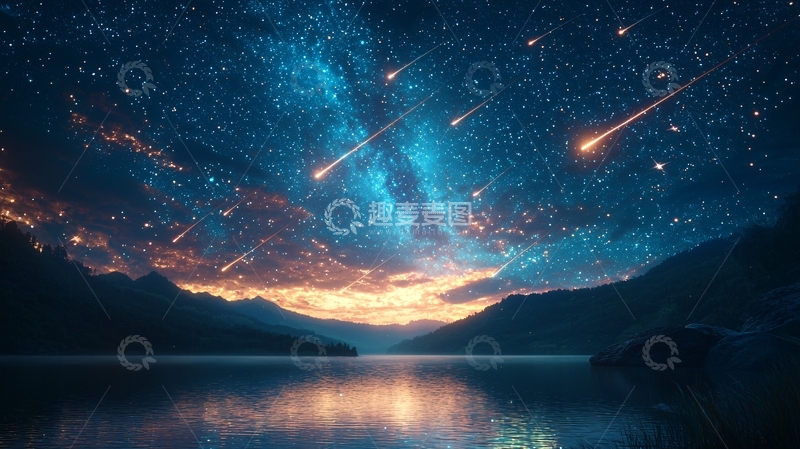 高清大图下载【趣麦麦图】星空流星湖泊