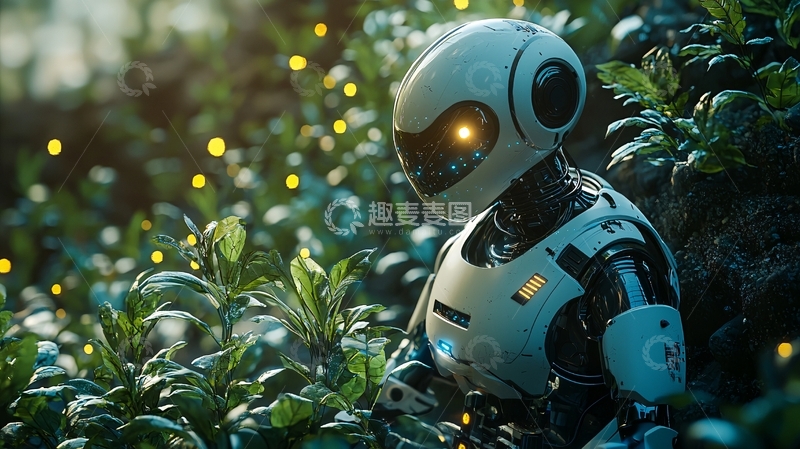 高清大图下载【趣麦麦图】森林中的白色机器人