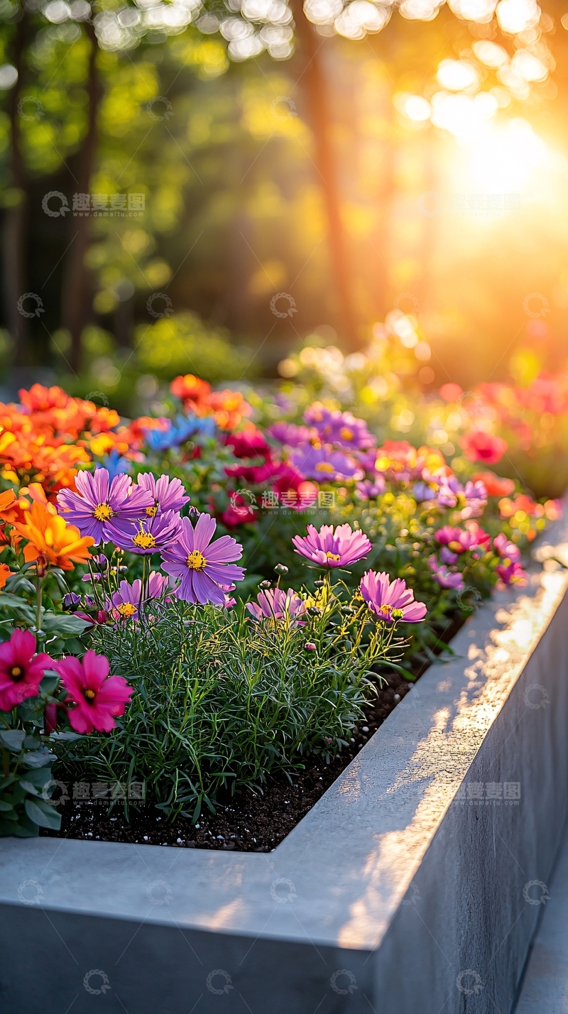高清大图下载【趣麦麦图】阳光下盛开的彩色花田