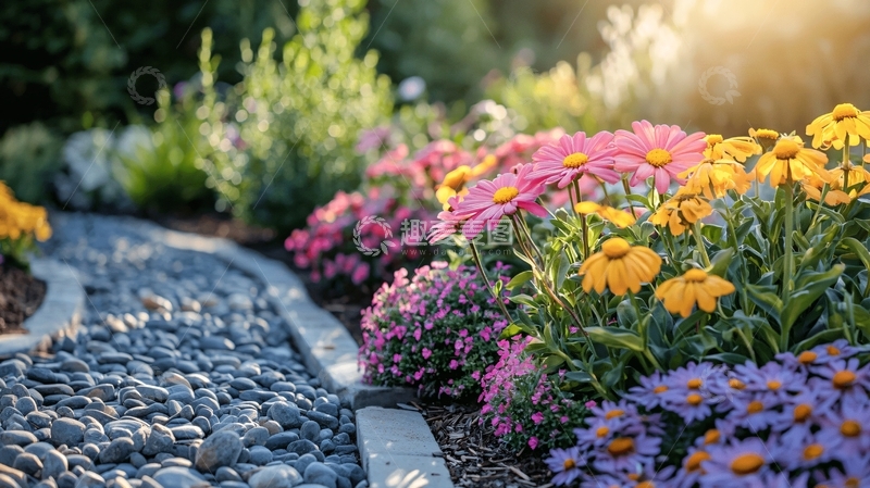 高清大图下载【趣麦麦图】花园小径鲜花盛开