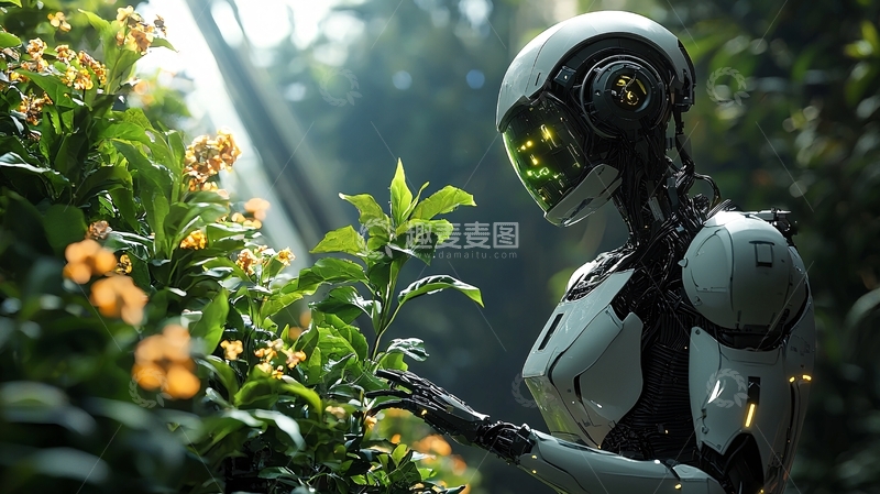 高清大图下载【趣麦麦图】机器人观察植物