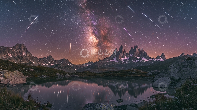 高清大图下载【趣麦麦图】星空下的山峰与湖泊