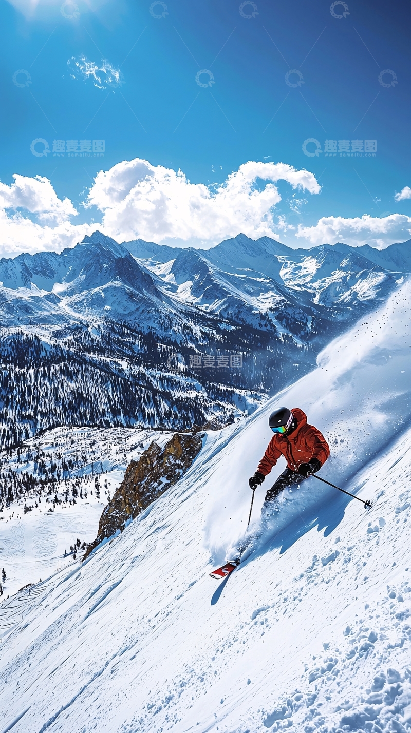 高清大图下载【趣麦麦图】雪山滑雪运动员