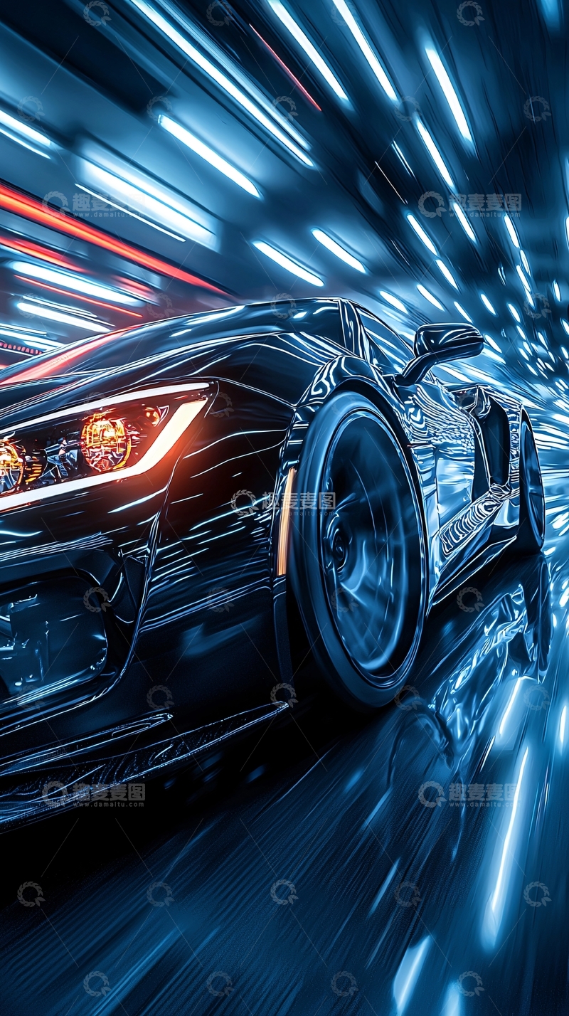 高清大图下载【趣麦麦图】炫酷跑车疾驰蓝色光影