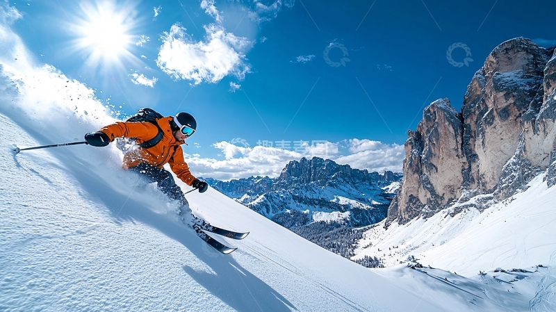 高清大图下载【趣麦麦图】滑雪者雪山阳光