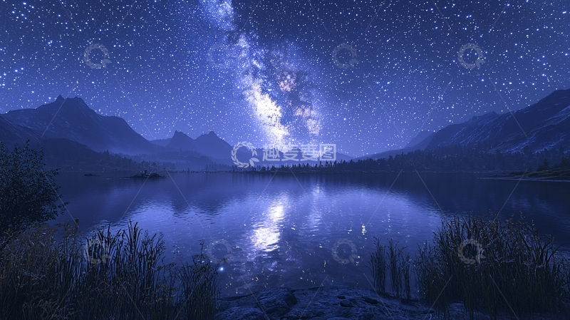 高清大图下载【趣麦麦图】星空湖泊倒影