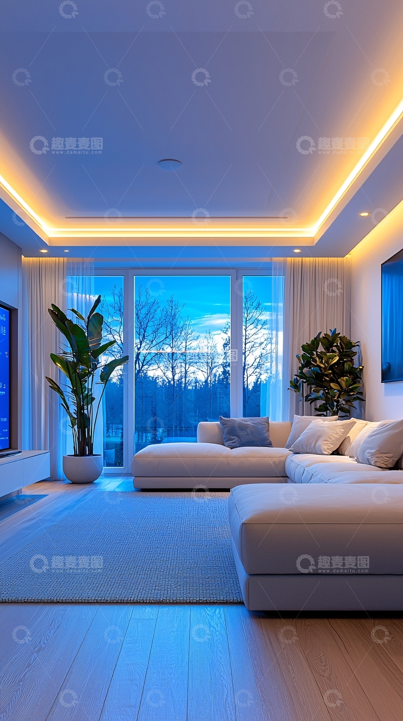 高清大图下载【趣麦麦图】现代简约客厅夜景