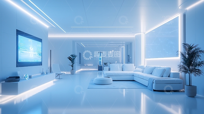 高清大图下载【趣麦麦图】极简现代风格蓝色灯光客厅