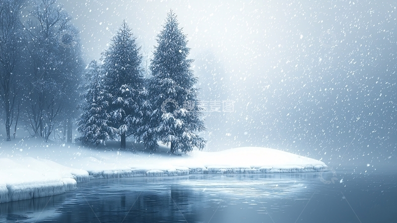 高清大图下载【趣麦麦图】雪中两棵松树