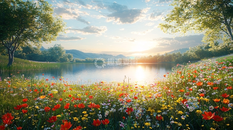 高清大图下载【趣麦麦图】阳光下的湖边野花