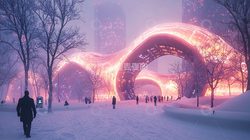 高清大图下载【趣麦麦图】冬季雪景未来城市