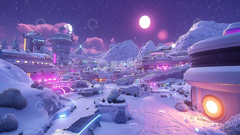 高清大图下载【趣麦麦图】未来科技雪山城市
