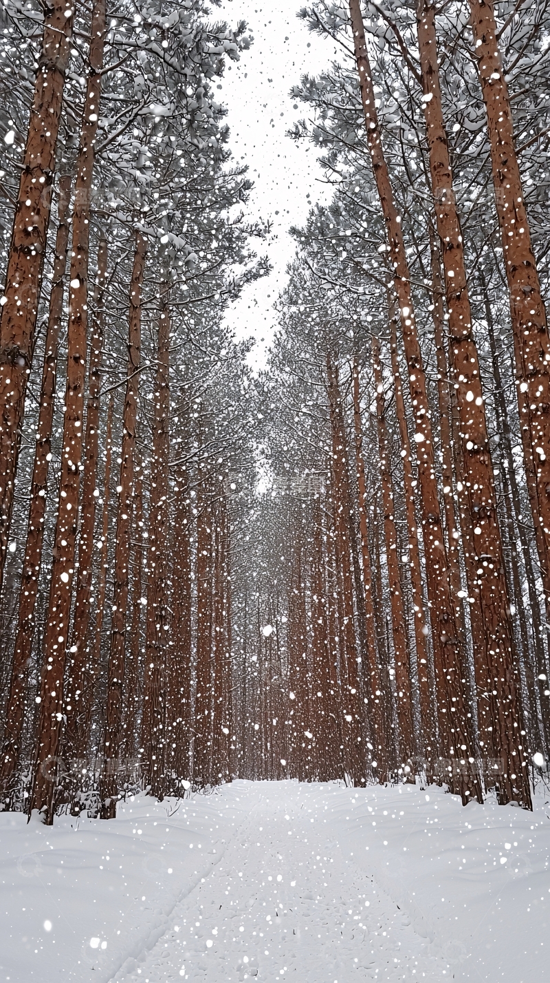 高清大图下载【趣麦麦图】雪中松林小路