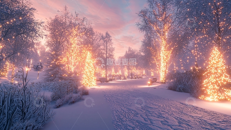 高清大图下载【趣麦麦图】冬日雪景梦幻森林