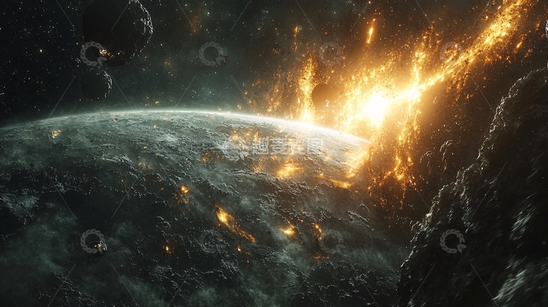 高清大图下载【趣麦麦图】宇宙陨石撞击地球