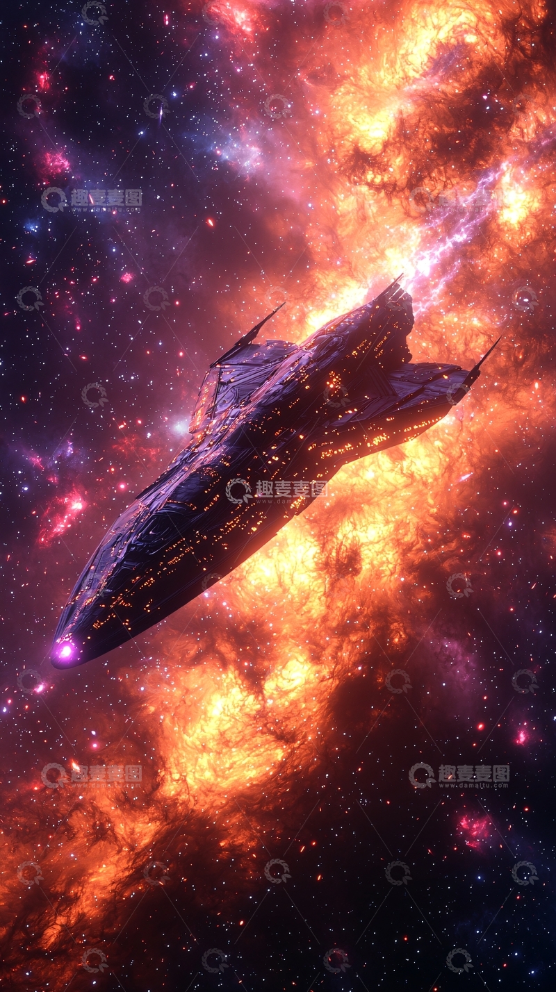 高清大图下载【趣麦麦图】宇宙飞船穿越火焰星云