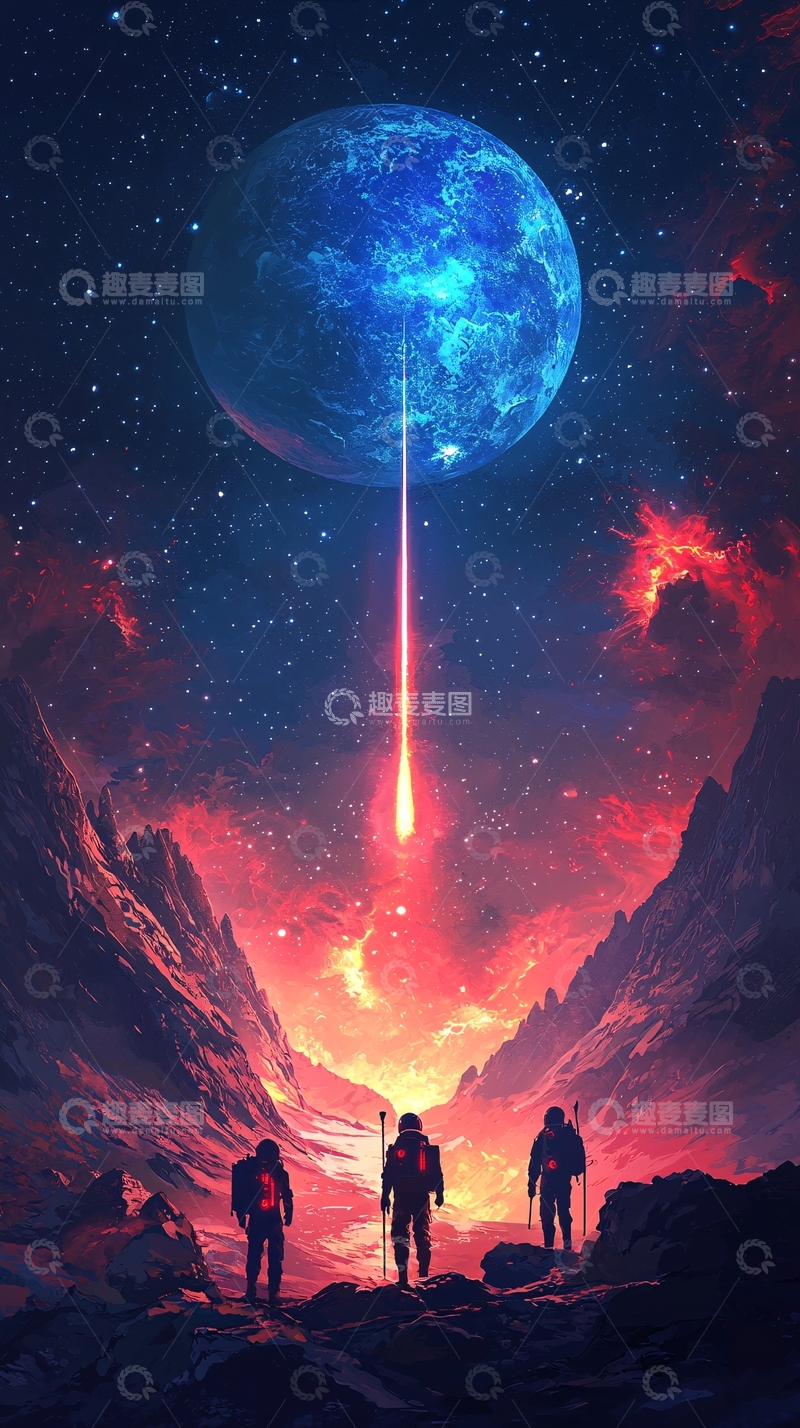 高清大图下载【趣麦麦图】太空陨石撞击地球