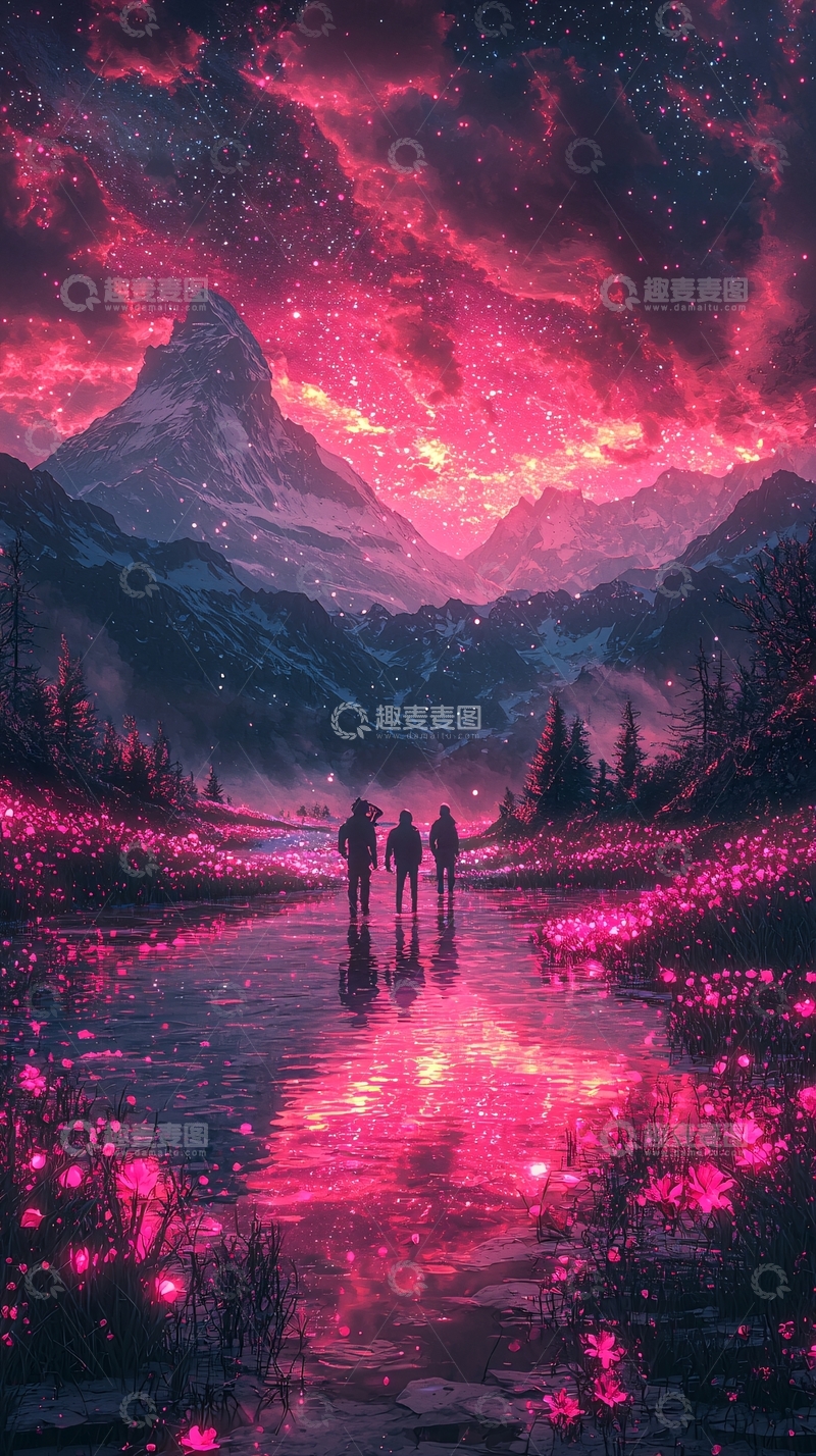 高清大图下载【趣麦麦图】粉色星空