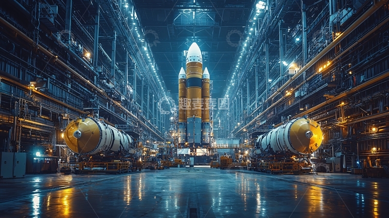 高清大图下载【趣麦麦图】太空火箭发射基地夜景