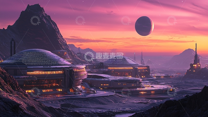高清大图下载【趣麦麦图】极简未来科技感山脉城市